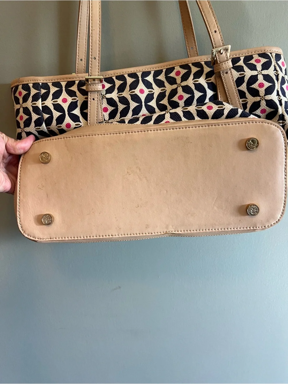 Spartina 449 Daufuskie Island Linen|Leather Pink and Navy Geometric Tote